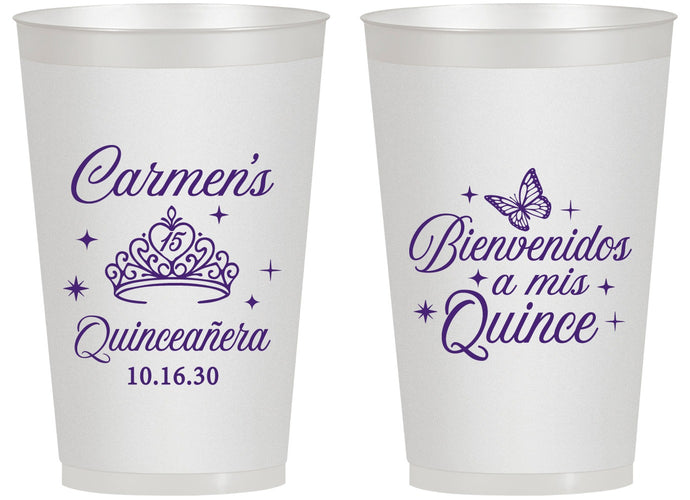 Personalized Quinceanera 14 oz Frosted Cups - Bienvenidos A Mis Quince | 70005