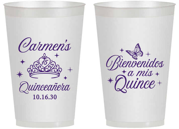 Personalized Quinceanera 14 oz Frosted Cups - Bienvenidos A Mis Quince | 70005