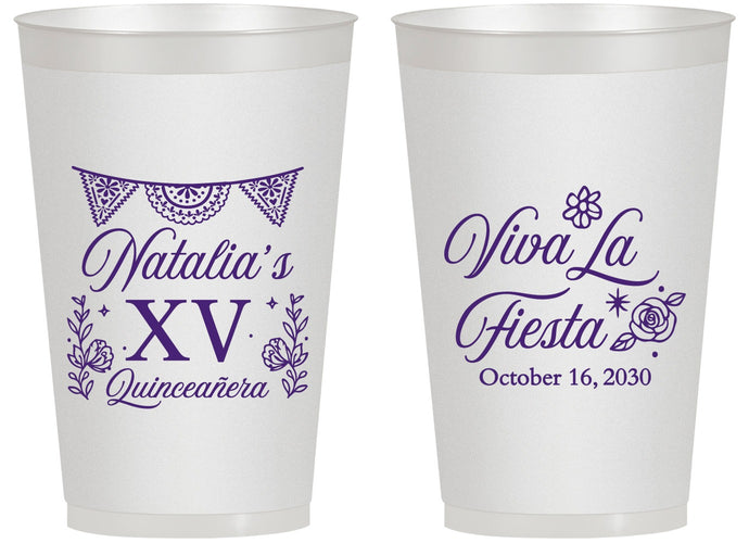 Personalized Quinceanera 14 oz Frosted Cups - Viva La Fiesta Quince | 70008