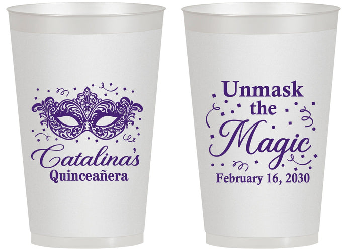 Personalized Quinceanera 14 oz Frosted Cups - Mardi Gras Quince | 70010