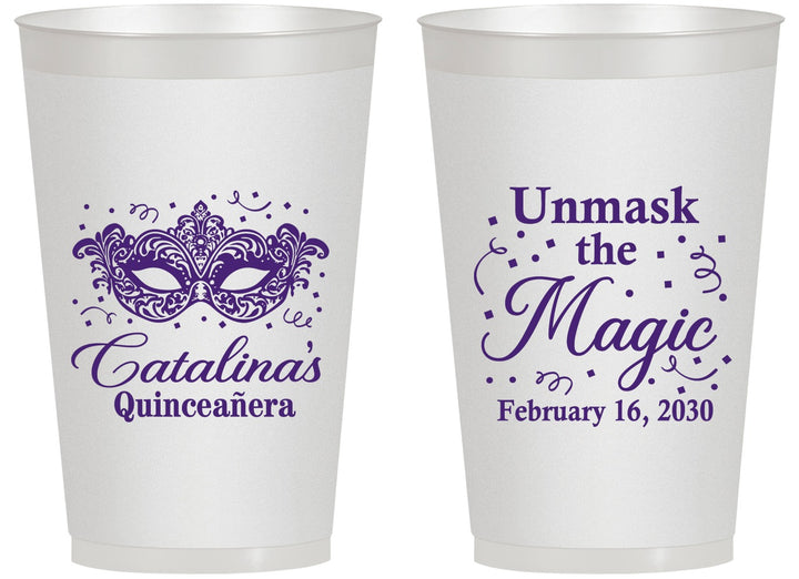 Personalized Quinceanera 14 oz Frosted Cups - Mardi Gras Quince | 70010