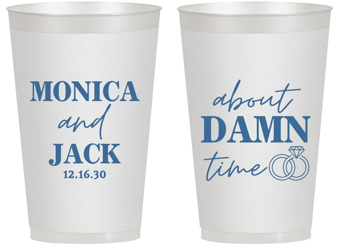 Personalized Wedding 14 oz Frosted Cups - About Damn Time | 809