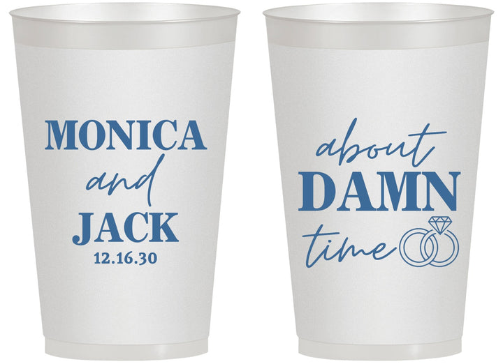 Personalized Wedding 14 oz Frosted Cups - About Damn Time | 809