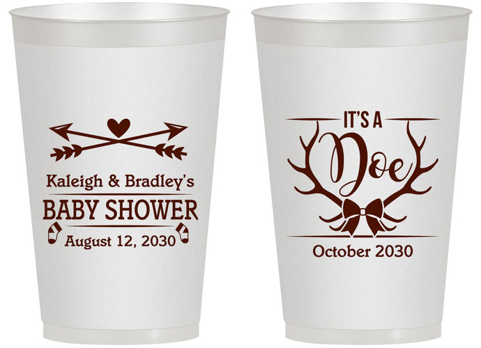 Personalized Baby Shower 14 oz Frosted Cups - It’s A Doe Antler | 90001