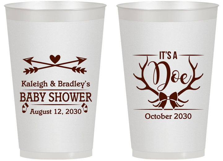 Personalized Baby Shower 14 oz Frosted Cups - It’s A Doe Antler | 90001