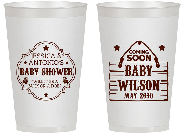 Personalized Baby Shower 14 oz Frosted Cups - Gender Reveal Buck Or Doe | 90002