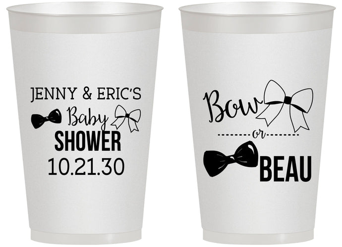 Personalized Baby Shower 14 oz Frosted Cups - Gender Reveal Bow Or Beau | 90004
