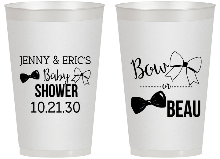 Personalized Baby Shower 14 oz Frosted Cups - Gender Reveal Bow Or Beau | 90004