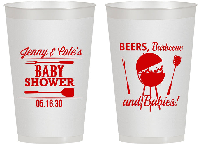 Personalized Baby Shower 14 oz Frosted Cups - Beers Bbq Babies | 90006