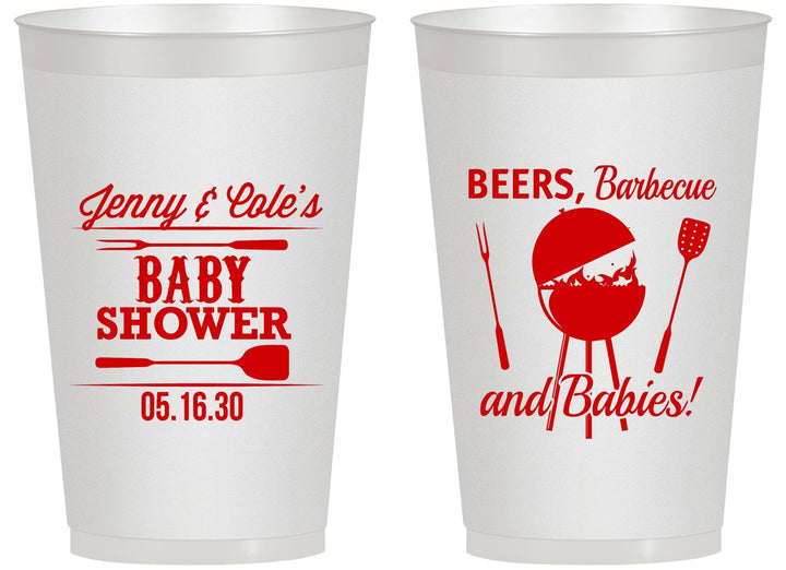 Personalized Baby Shower 14 oz Frosted Cups - Beers Bbq Babies | 90006