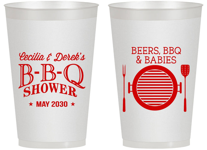 Personalized Baby Shower 14 oz Frosted Cups - Beers Bbq Babies | 90007