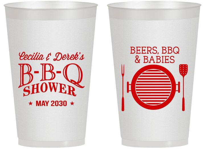 Personalized Baby Shower 14 oz Frosted Cups - Beers Bbq Babies | 90007