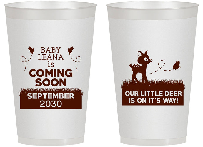 Personalized Baby Shower 14 oz Frosted Cups - Little Deer On The Way | 90011