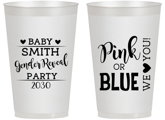 Personalized Baby Shower 14 oz Frosted Cups - Gender Reveal Pink Or Blue | 90012