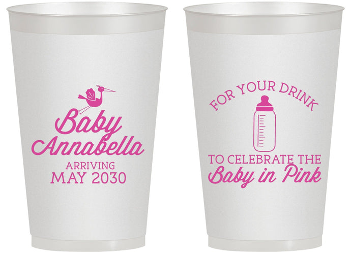 Personalized Baby Shower 14 oz Frosted Cups - Drink Baby In Pink | 90014