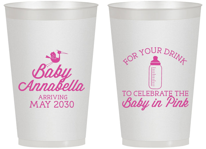 Personalized Baby Shower 14 oz Frosted Cups - Drink Baby In Pink | 90014