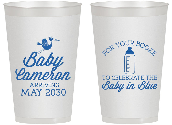 Personalized Baby Shower 14 oz Frosted Cups - Booze Baby In Blue | 90015