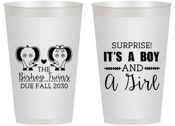 Personalized Baby Shower 14 oz Frosted Cups - Twins Boy And Girl | 90026