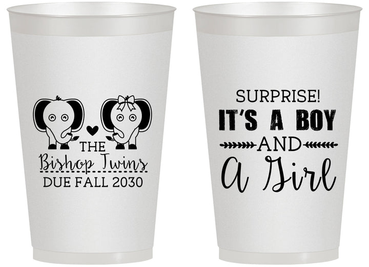 Personalized Baby Shower 14 oz Frosted Cups - Twins Boy And Girl | 90026