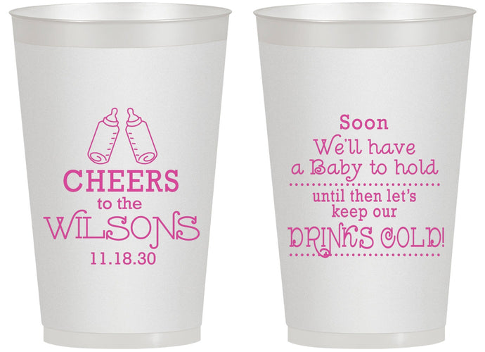 Personalized Baby Shower 14 oz Frosted Cups - Cheers Bottle | 90031