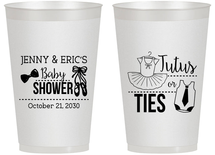 Personalized Baby Shower 14 oz Frosted Cups - Gender Reveal Tutus Or Ties | 90033
