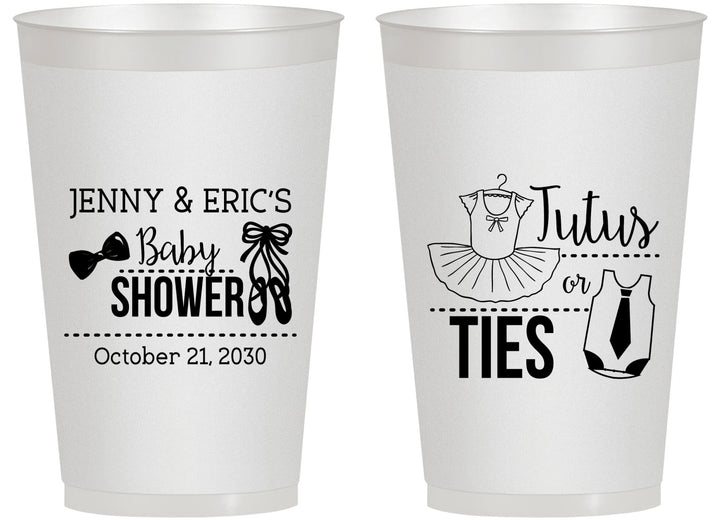 Personalized Baby Shower 14 oz Frosted Cups - Gender Reveal Tutus Or Ties | 90033