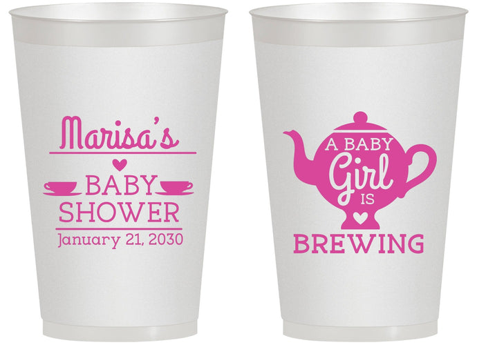 Personalized Baby Shower 14 oz Frosted Cups - Baby Girl Is Brewing | 90034