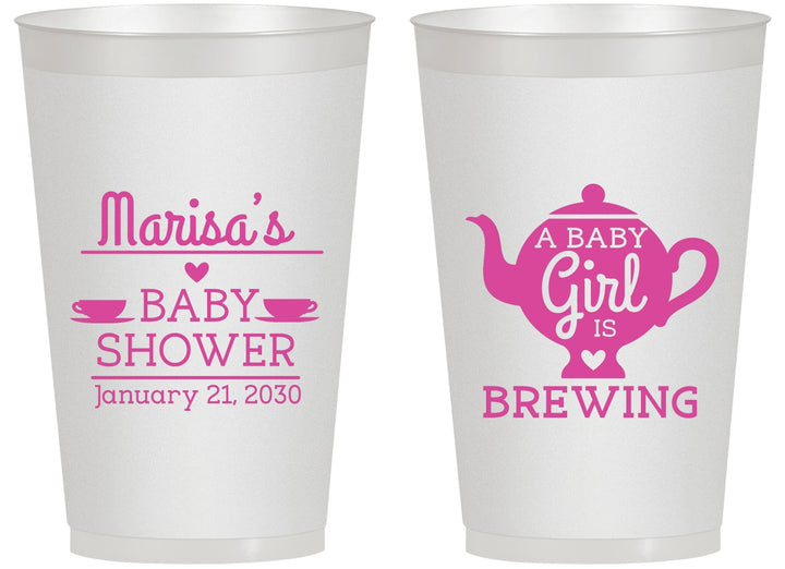 Personalized Baby Shower 14 oz Frosted Cups - Baby Girl Is Brewing | 90034