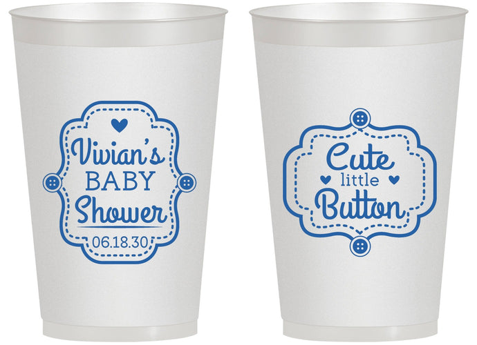 Personalized Baby Shower 14 oz Frosted Cups - Cute Little Button | 90035