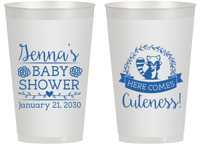 Personalized Baby Shower 14 oz Frosted Cups - Racoon Cuteness | 90037