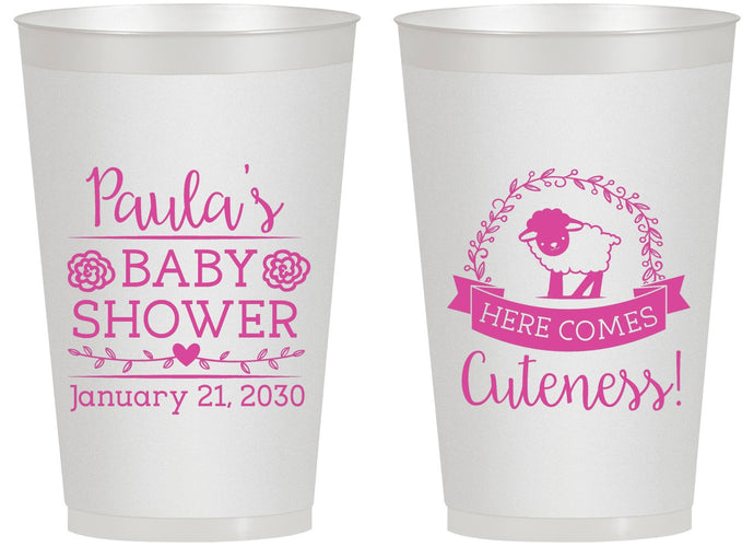 Personalized Baby Shower 14 oz Frosted Cups - Lamb Cuteness | 90038