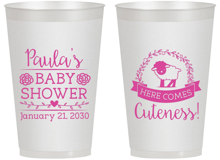Personalized Baby Shower 14 oz Frosted Cups - Lamb Cuteness | 90038