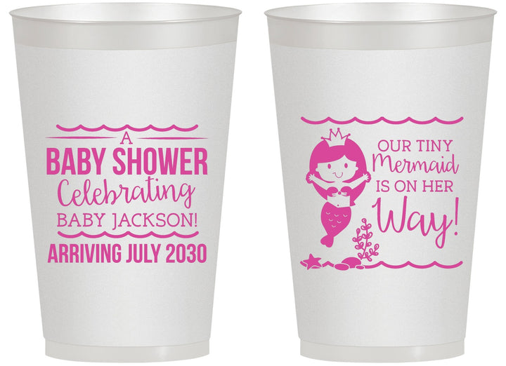 Personalized Baby Shower 14 oz Frosted Cups - Mermaid On Her Way | 90046