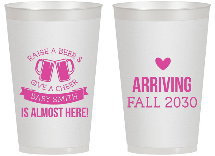 Personalized Baby Shower 14 oz Frosted Cups - Raise A Beer | 90049