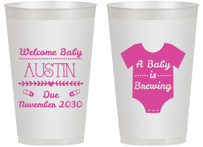 Personalized Baby Shower 14 oz Frosted Cups - Baby Is Brewing | 90050