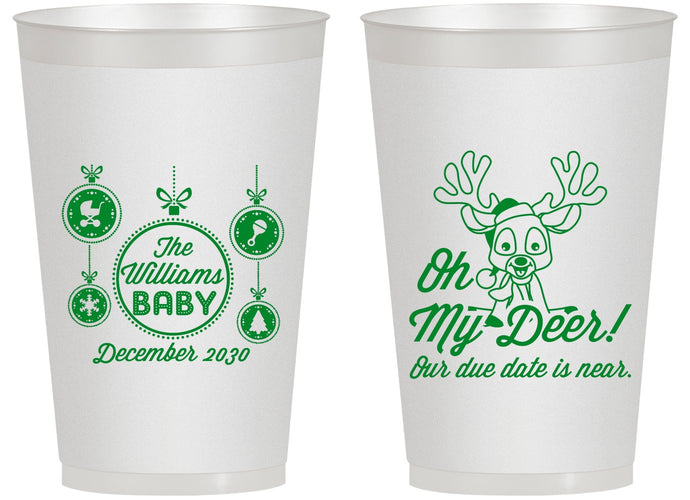 Personalized Baby Shower 14 oz Frosted Cups - Oh My Deer Christmas | 90051