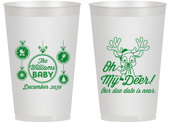 Personalized Baby Shower 14 oz Frosted Cups - Oh My Deer Christmas | 90051