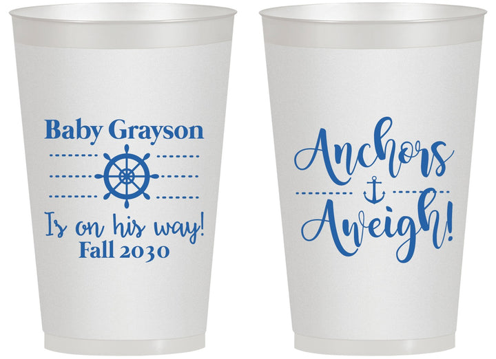 Personalized Baby Shower 14 oz Frosted Cups - Nautical Anchors Aweigh | 90054