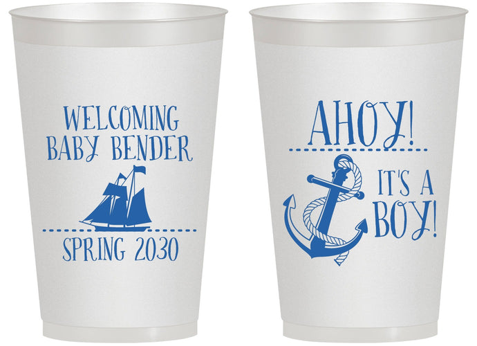 Personalized Baby Shower 14 oz Frosted Cups - Nautical Ahoy It’s A Boy | 90055