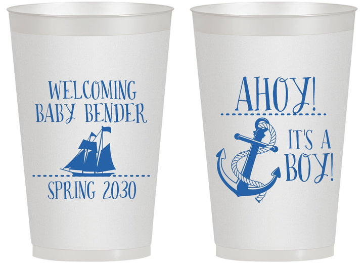 Personalized Baby Shower 14 oz Frosted Cups - Nautical Ahoy It’s A Boy | 90055