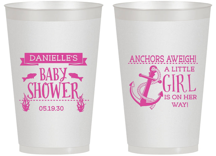 Personalized Baby Shower 14 oz Frosted Cups - Anchors Aweigh Little Girl | 90056
