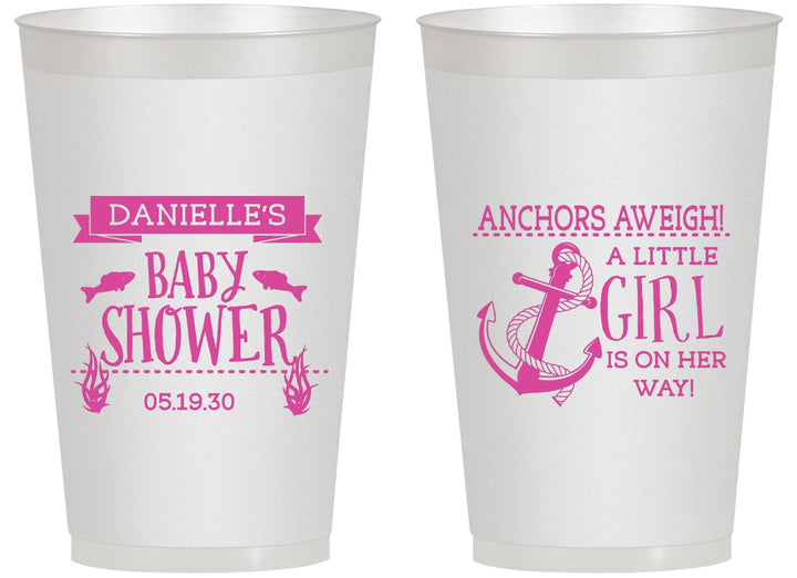 Personalized Baby Shower 14 oz Frosted Cups - Anchors Aweigh Little Girl | 90056