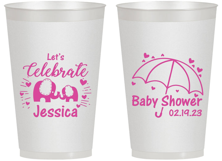 Personalized Baby Shower 14 oz Frosted Cups - Elephant Lets Celebrate | 90058