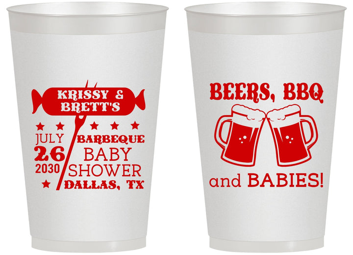 Personalized Baby Shower 14 oz Frosted Cups - Beers Bbq Babies | 90060