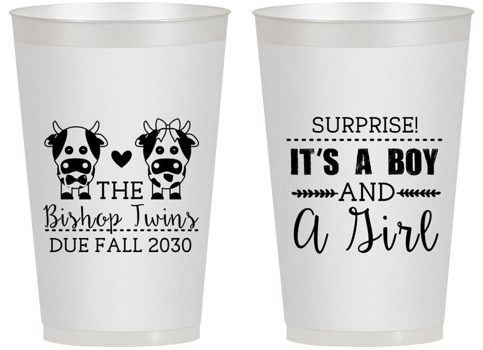 Personalized Baby Shower 14 oz Frosted Cups - Twins Baby Cows | 90067