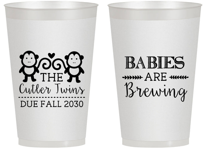 Personalized Baby Shower 14 oz Frosted Cups - Twins Baby Monkeys | 90068