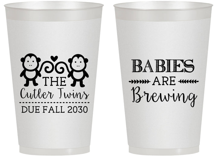 Personalized Baby Shower 14 oz Frosted Cups - Twins Baby Monkeys | 90068