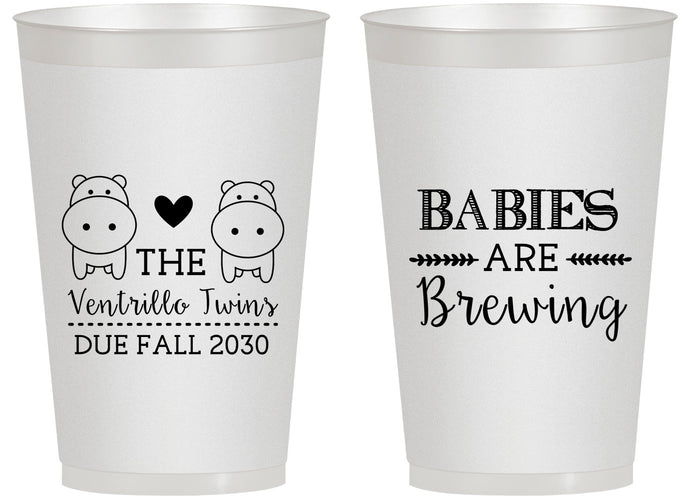 Personalized Baby Shower 14 oz Frosted Cups - Twins Baby Hippos | 90069