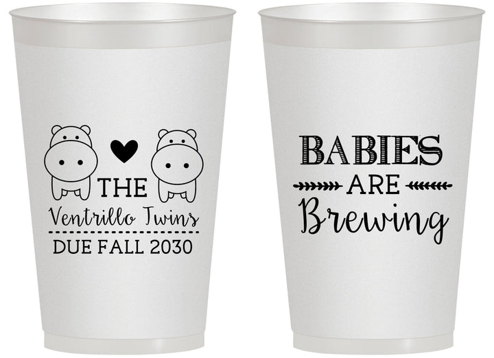 Personalized Baby Shower 14 oz Frosted Cups - Twins Baby Hippos | 90069