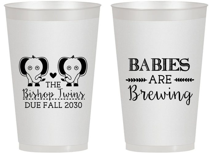 Personalized Baby Shower 14 oz Frosted Cups - Twins Baby Elephant | 90071